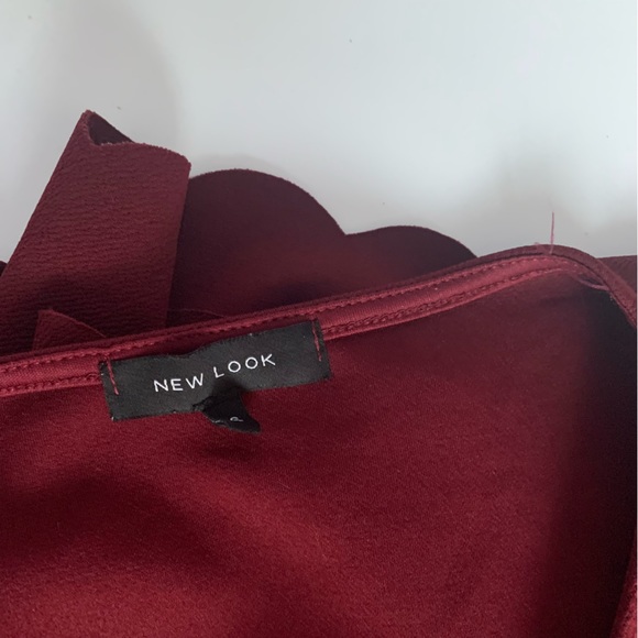 New Look Long Sleeve Top Burgundy Round Neck Stretch Waist Length UK Size 16 - Picture 2 of 8